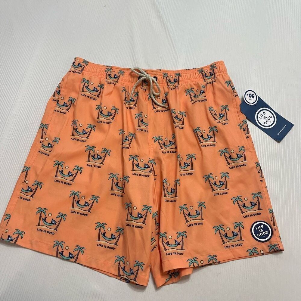 Life is Good Swim Trunks Board Shorts Blue UPF 50+ Lined Mesh Size Medium New